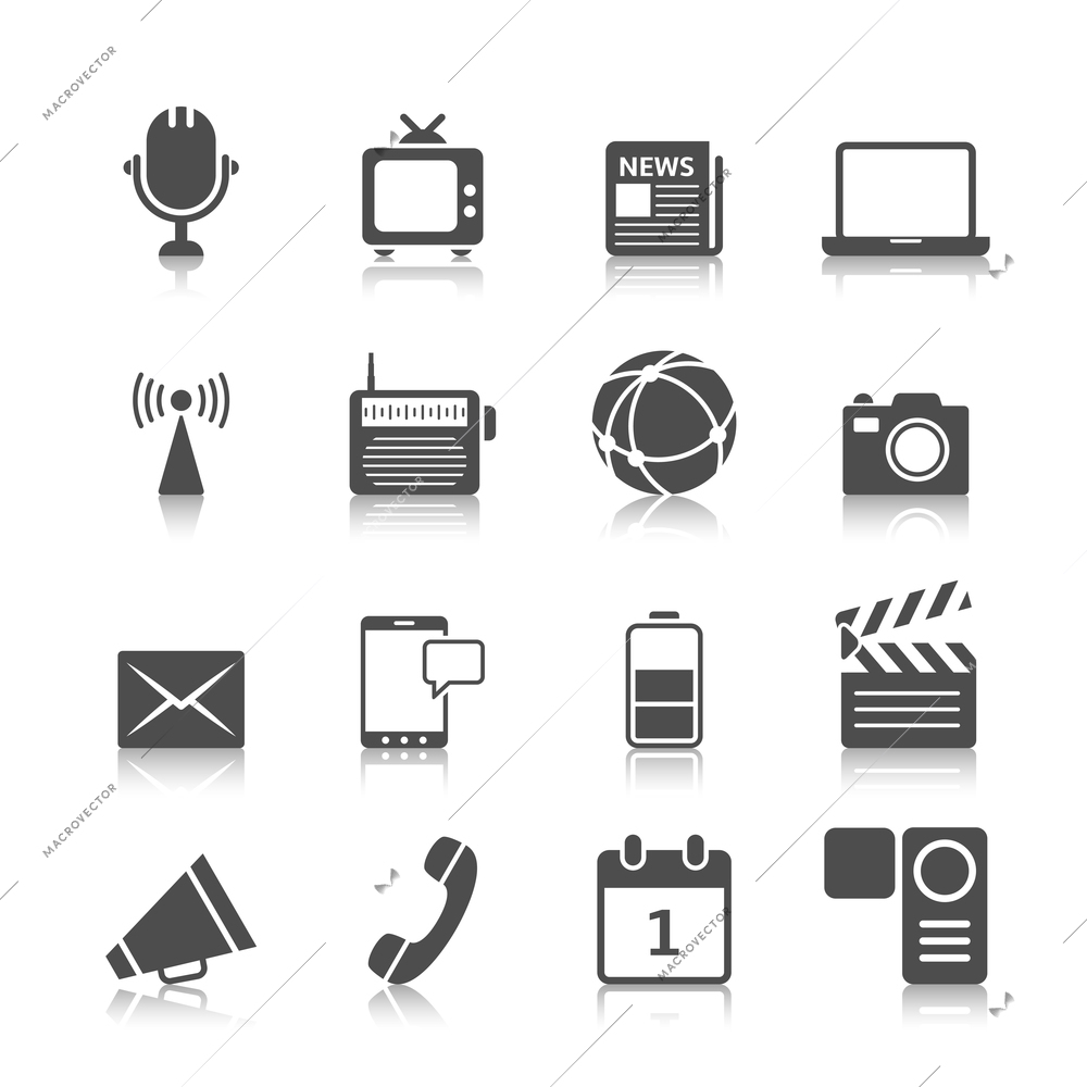 Social media icons set of mobile network computer camera and microphone recorder isolated vector illustration