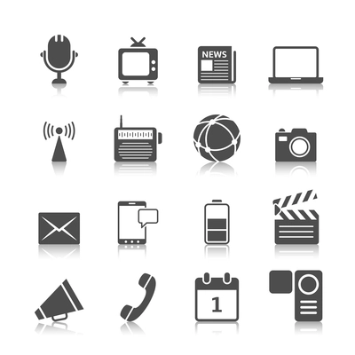 Social media icons set of mobile network computer camera and microphone recorder isolated vector illustration