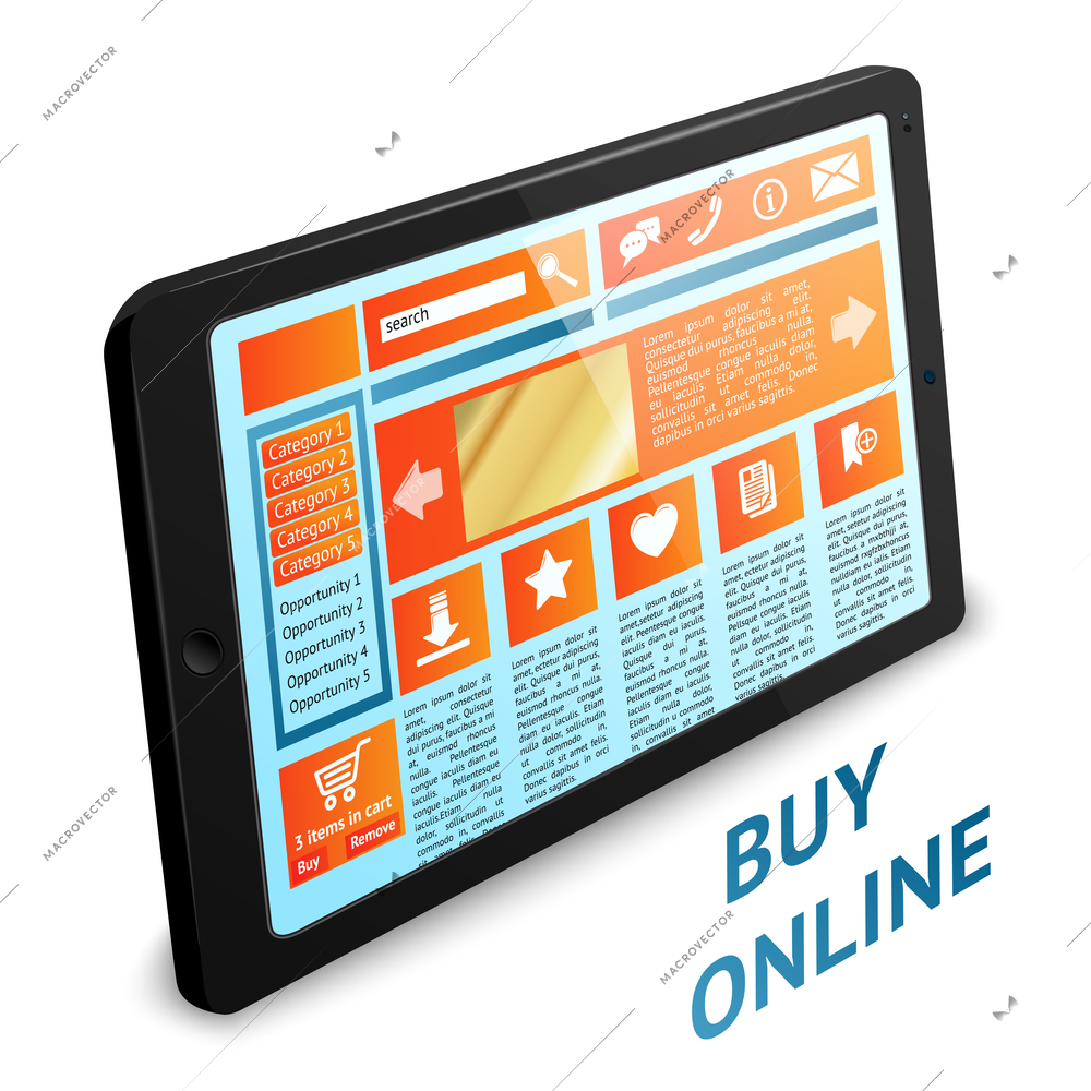 Internet shopping concept with touch tablet wireless gadget pc vector illustration