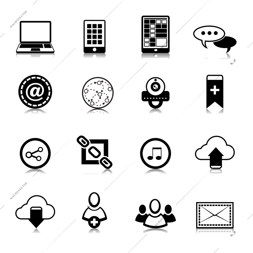 Social network symbols pictograms set for computer and electronic mobile devices isolated vector illustration