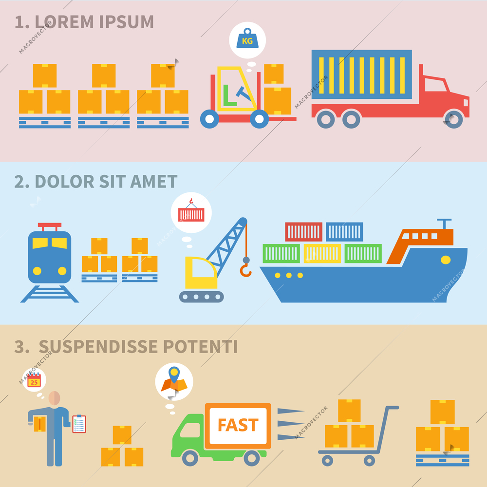 Logistic freight service labels icons set of cargo ship train isolated vector illustration