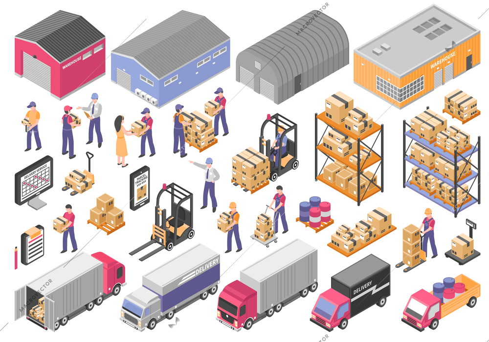 Logistics isometric icons set with cargo symbols isolated vector illustration