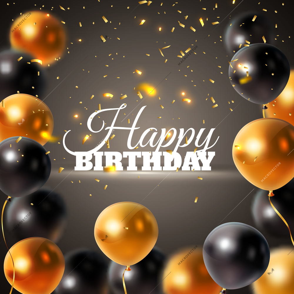 Happy birthday realistic background with colorful glossy balloons vector illustration