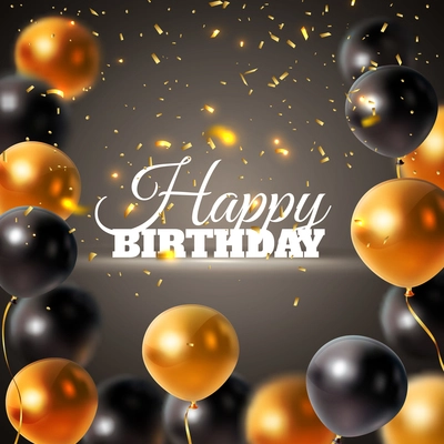 Happy birthday realistic background with colorful glossy balloons vector illustration