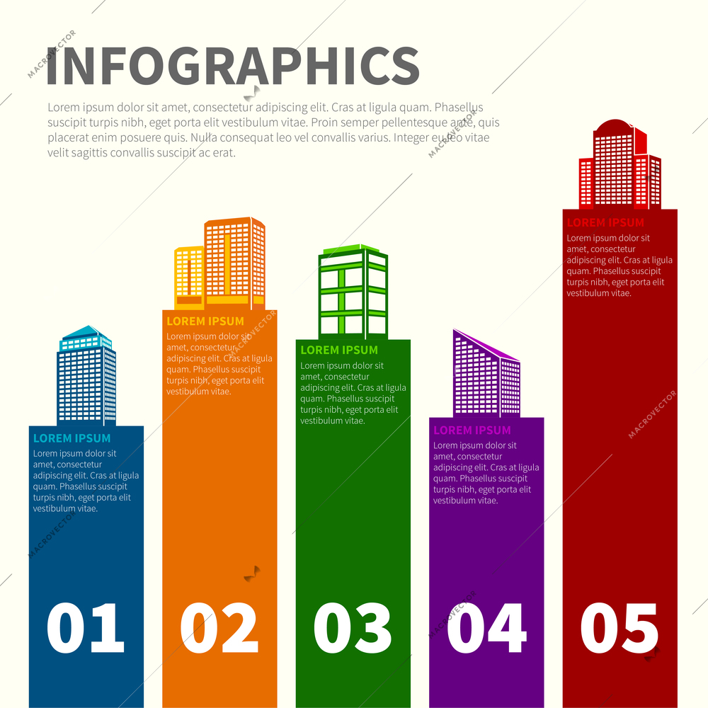 Business modern urban office and private buildings infographics set vector illustration