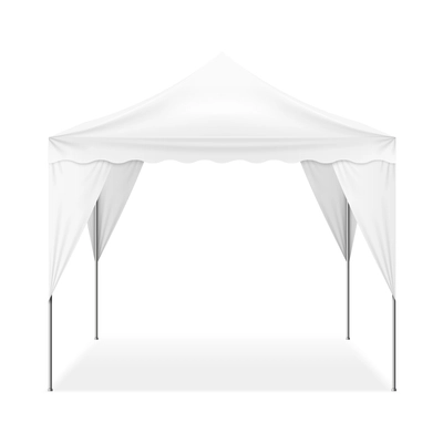 Realistic folding outdoor tent of square shape with metal poles isolated on white background 3d vector illustration