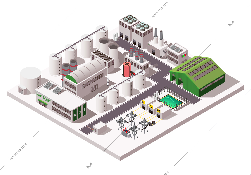 Big factory industrial isometric composition on white background 3d vector illustration