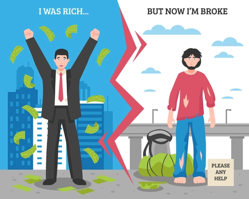 Colored homeless people after before composition with the differences between the rich and poor man vector illustration