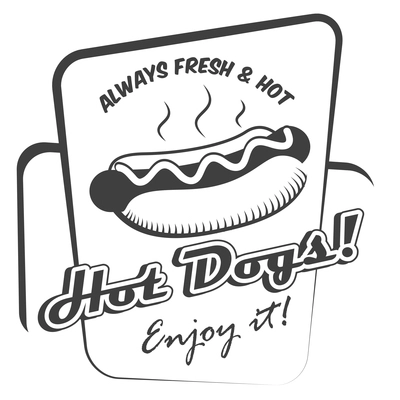 Drawing hot dog fresh fast food enjoy black and white poster template vector illustration