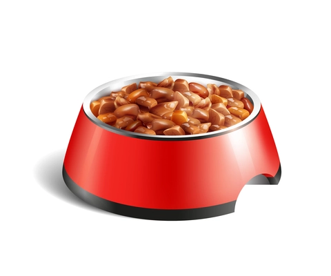 Colored realistic dog bowl wet food composition with soft food in a bowl vector illustration