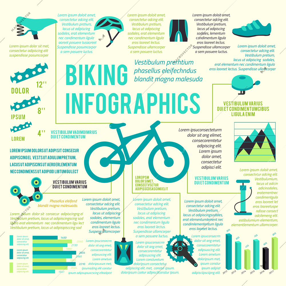 Bicycle bike sport fitness icons infographic set with charts and diagrams vector illustration