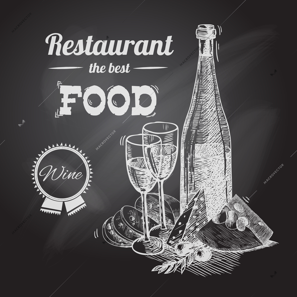 Wine and cheese vintage sketch decorative hand drawn restaurant poster vector illustration.