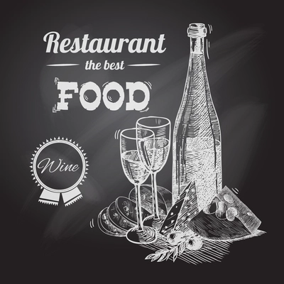 Wine and cheese vintage sketch decorative hand drawn restaurant poster vector illustration.