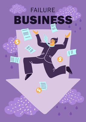 Flat colored and abstract failure business concept with businessman falls with their documents vector illustration