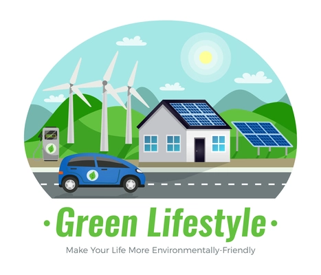 Ecology colored composition with green lifestyle make your environmentally friendly headline and description vector illustration