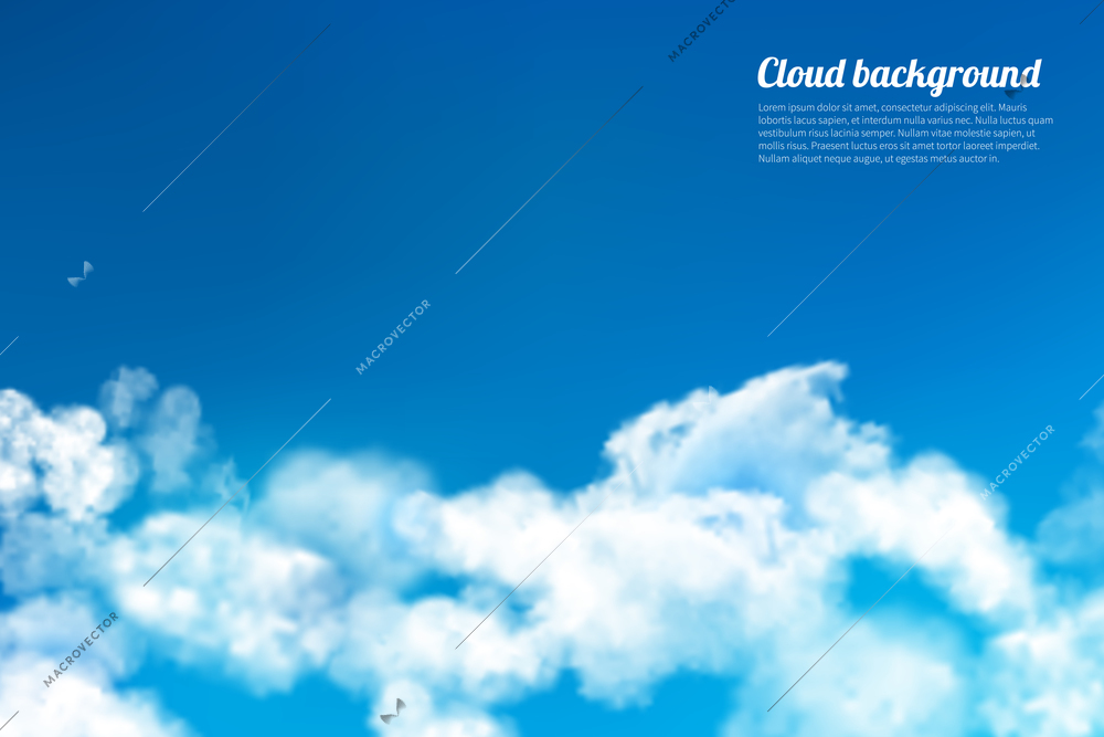 Blue sky with white summer clouds bright outdoor background vector illustration