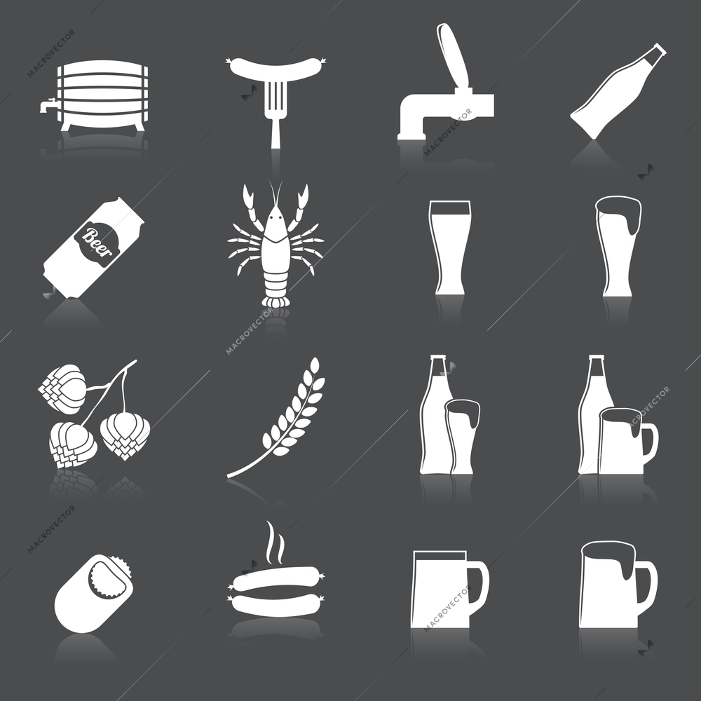 Beer banner set with barrel bottle glass and fork with sausage isolated vector illustration