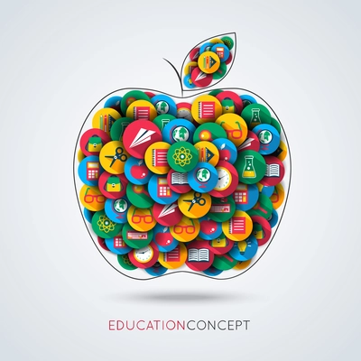 Knowledge icons set in a form of apple education concept composition vector illustration