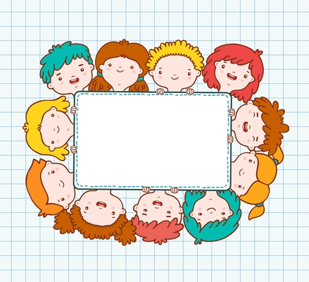 Doodle kids blank frame template vector illustration