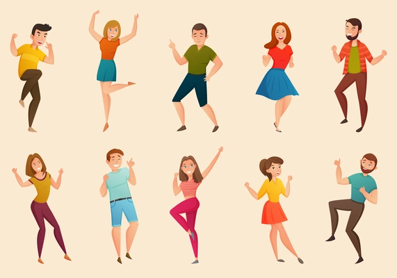 Dancing people moves retro icons of young men and women moves 2 banners set isolated vector illustration