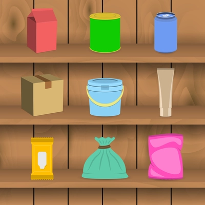 Pack paper carton container mockup icon set on a shelf vector illustration