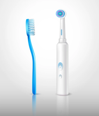 Realistic set of two classic and electric toothbrushes isolated on light background vector illustration