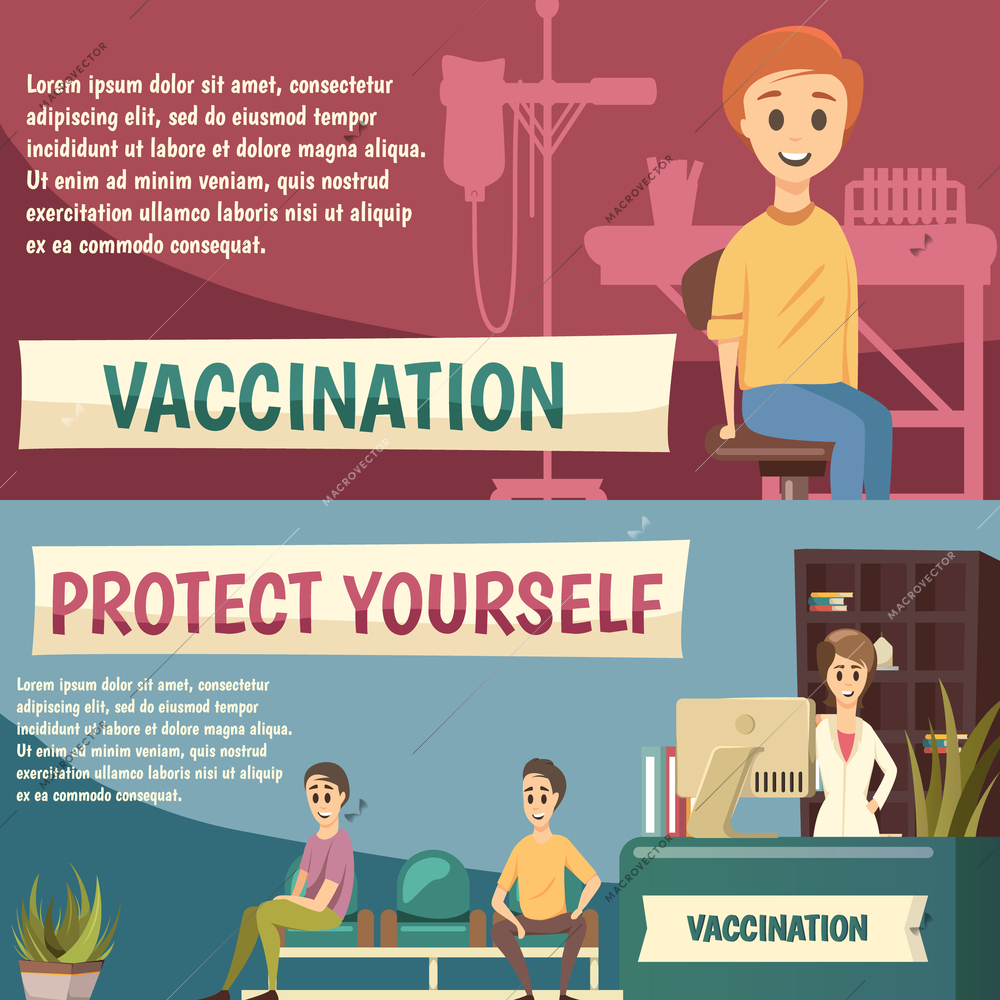 Compulsory vaccination 2 orthogonal banners set wiith information on health benefits and personal protection isolated vector illustration