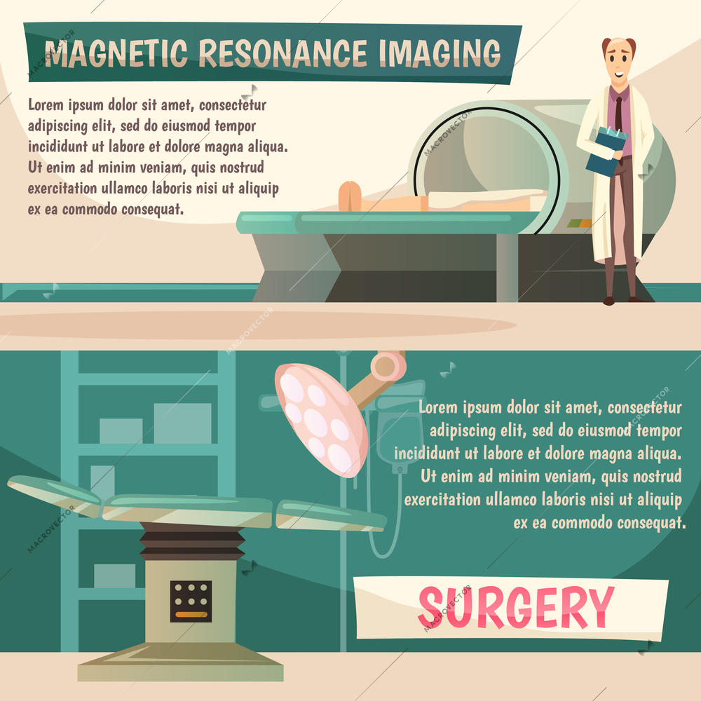 Defeat cancer 2 orthogonal informative banners set with magnetic resonance imaging mri surgery lettering isolated vector illustration