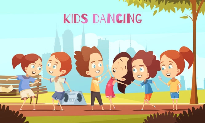 Kids dancing cartoon vector illustration