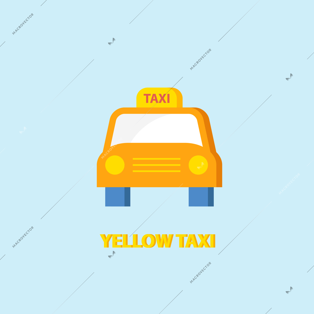 Yellow taxi cab passenger car icon isolated on blue background vector illustration