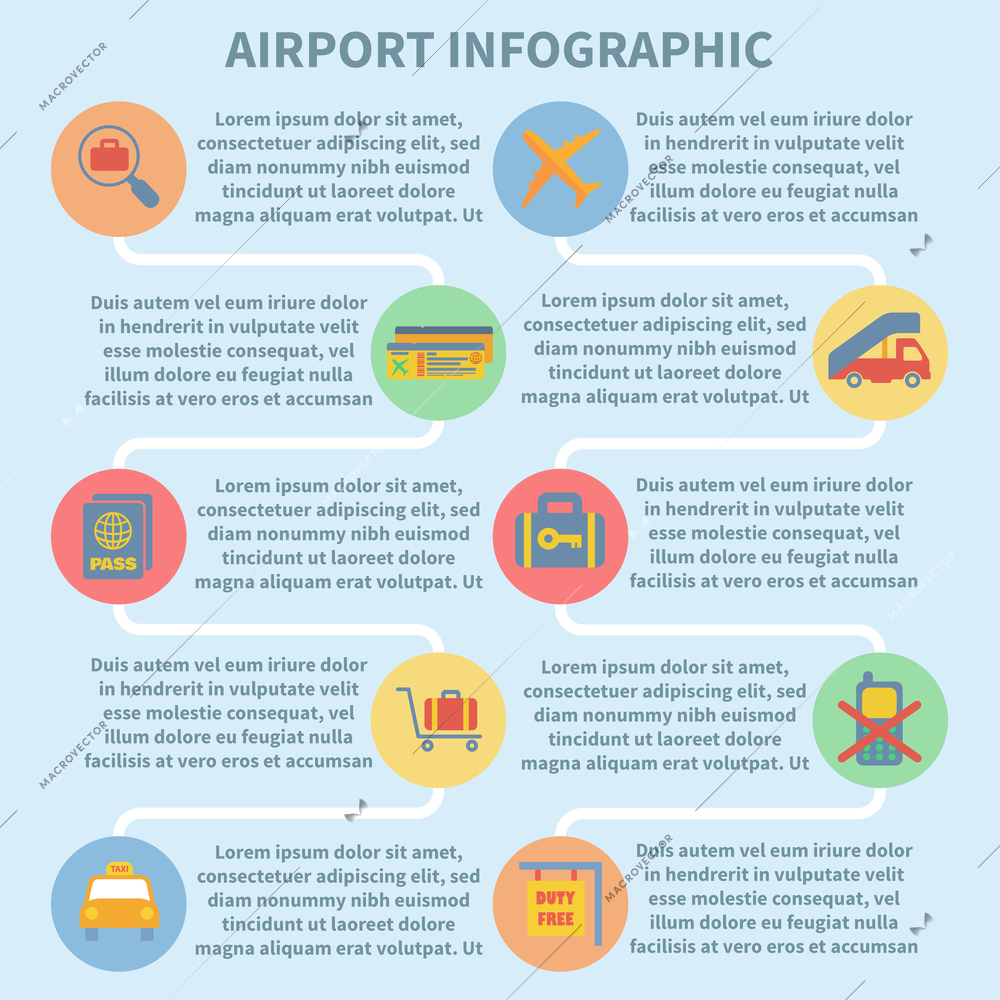 Airport icon flat set of security check airplane suitcase isolated vector illustration