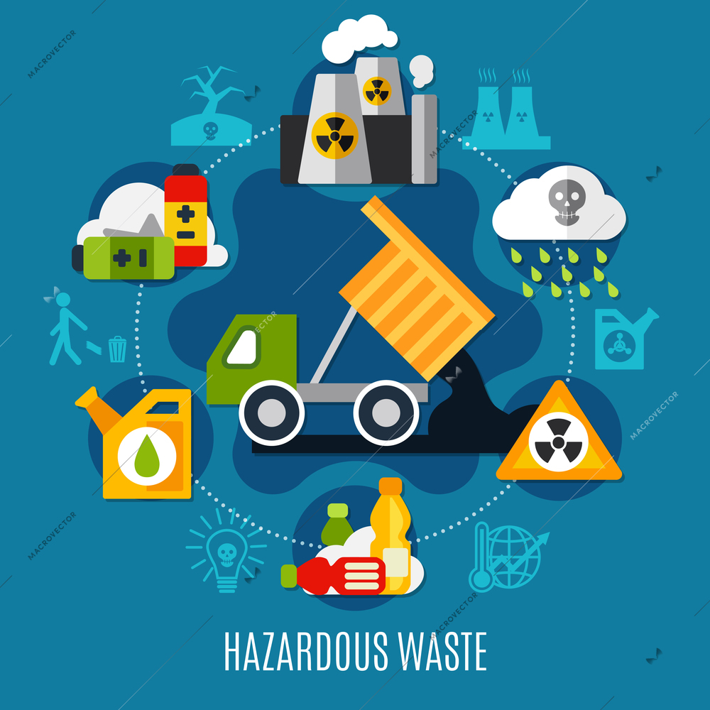 Waste and pollution concept with acid rain symbols flat vector illustration