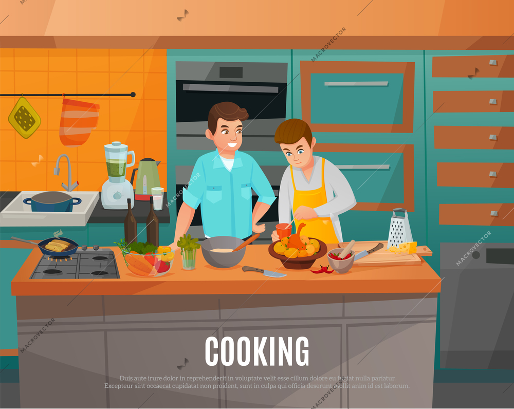 Man taking part in cooking talk show cartoon vector illustration