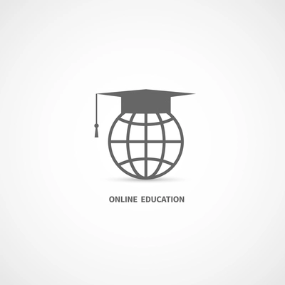 Online education e-learning icon globe with graduation hat isolated on white background vector illustration