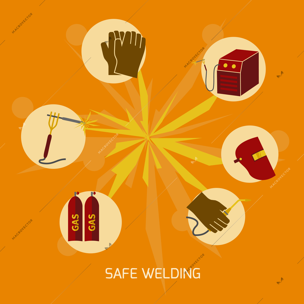 Welder industry construction work protection safety elements concept flat icons vector illustration