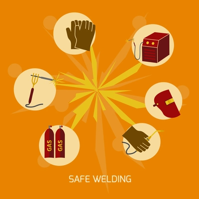 Welder industry construction work protection safety elements concept flat icons vector illustration