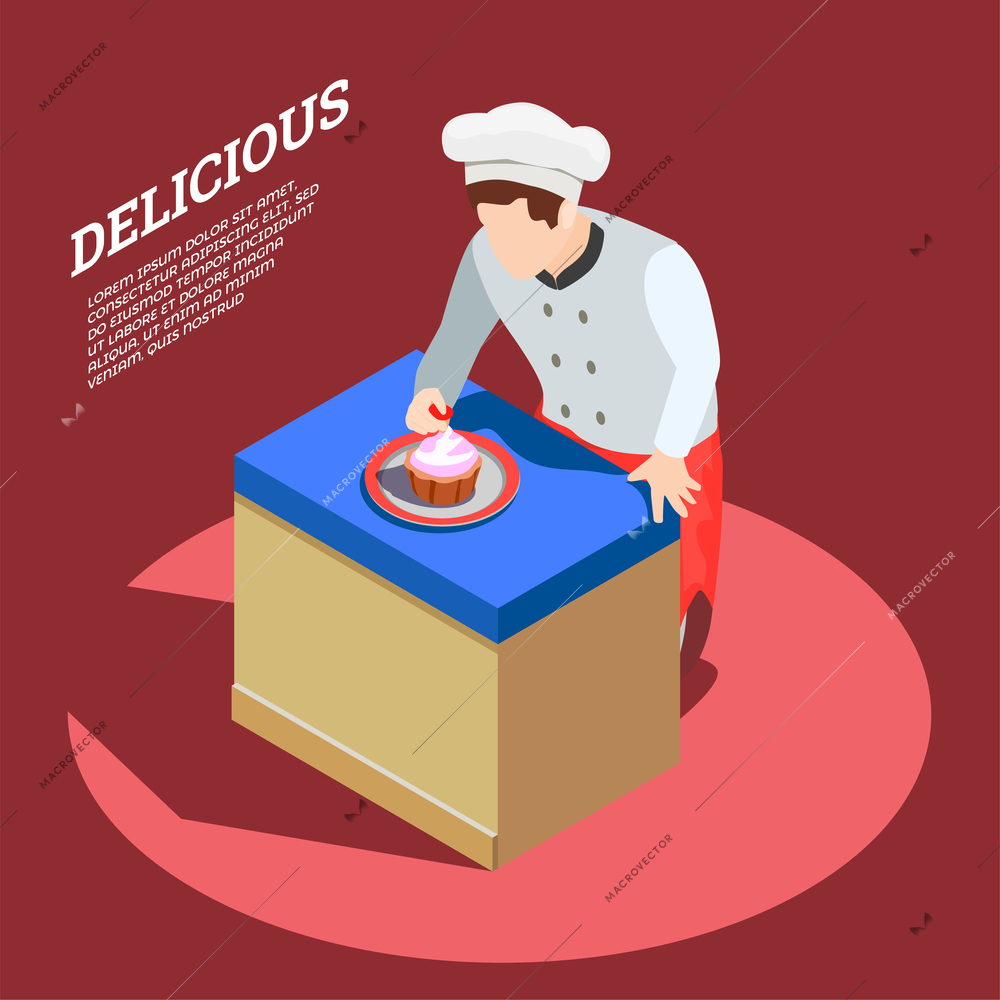 Professional cooking people chef pizzaiolo isometric people composition with faceless character of pastryman and editable text vector illustration