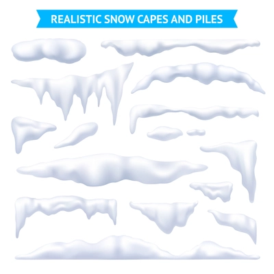 Snow white capes and piles realistic set isolated vector illustration