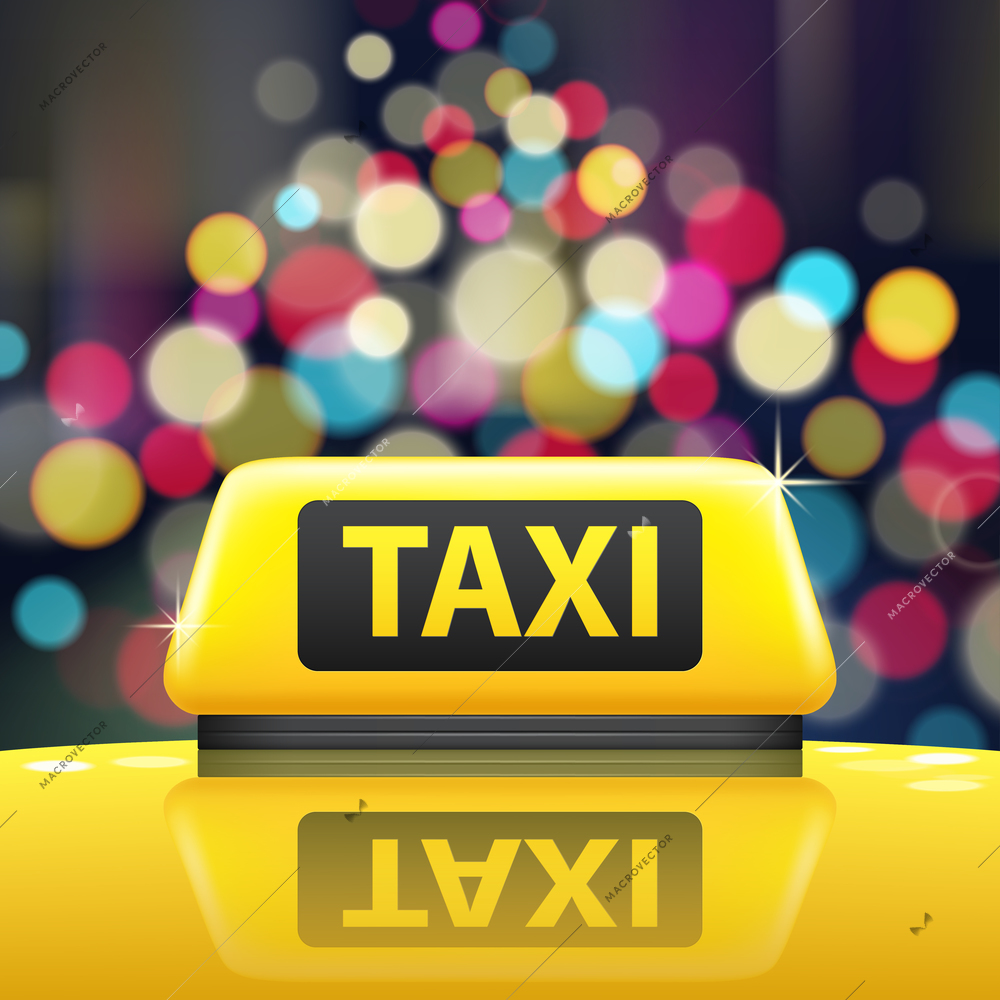 Taxi yellow sign with public transport symbols realistic  vector illustration