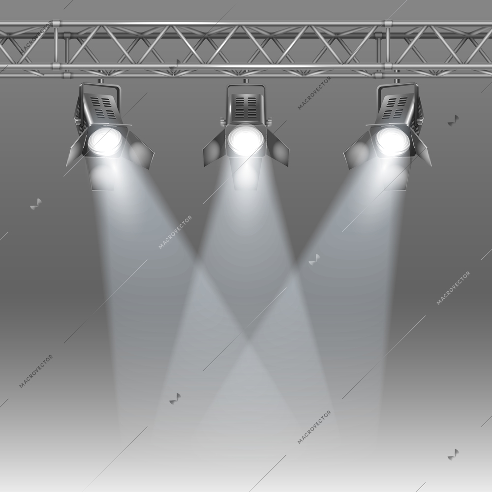 Show stage shined with projectors vector illustration