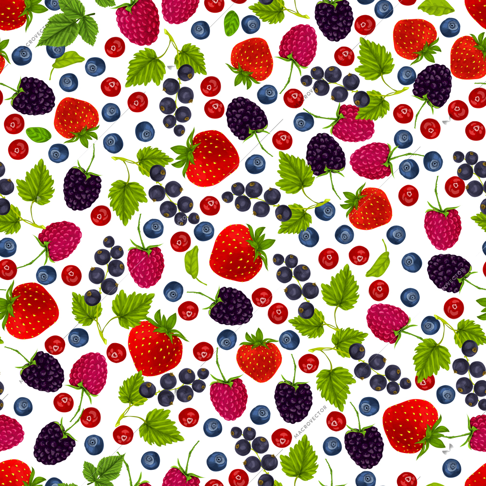 Natural organic berries seamless pattern with blueberry black currant cowberry vector illustration