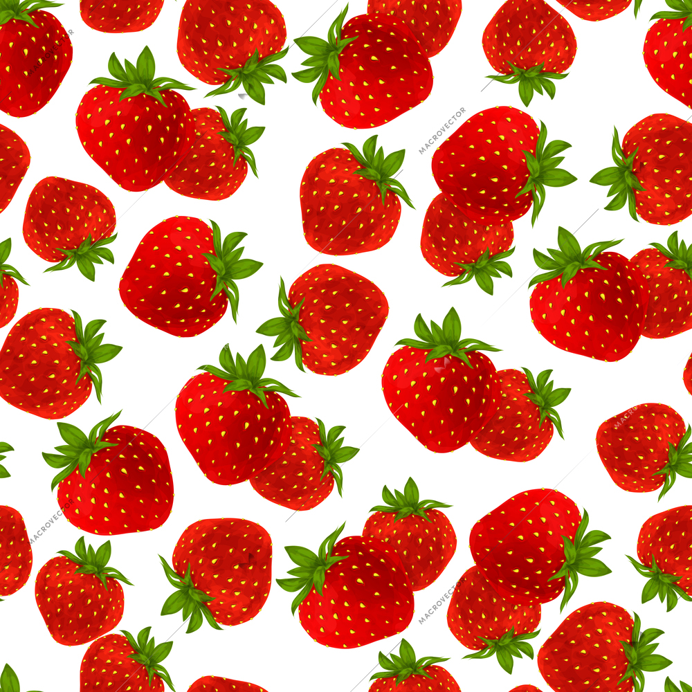 Natural fresh organic garden strawberries seamless pattern vector illustration