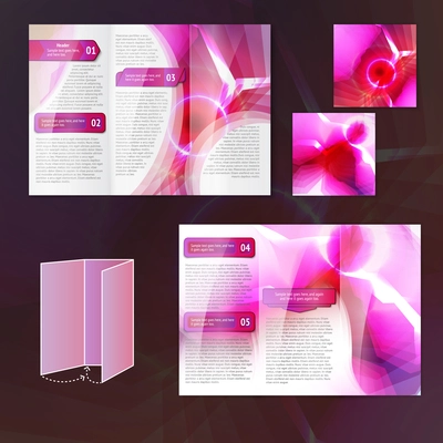 Pink abstract design paper brochure leaflet tri-fold design template elements isolated vector illustration