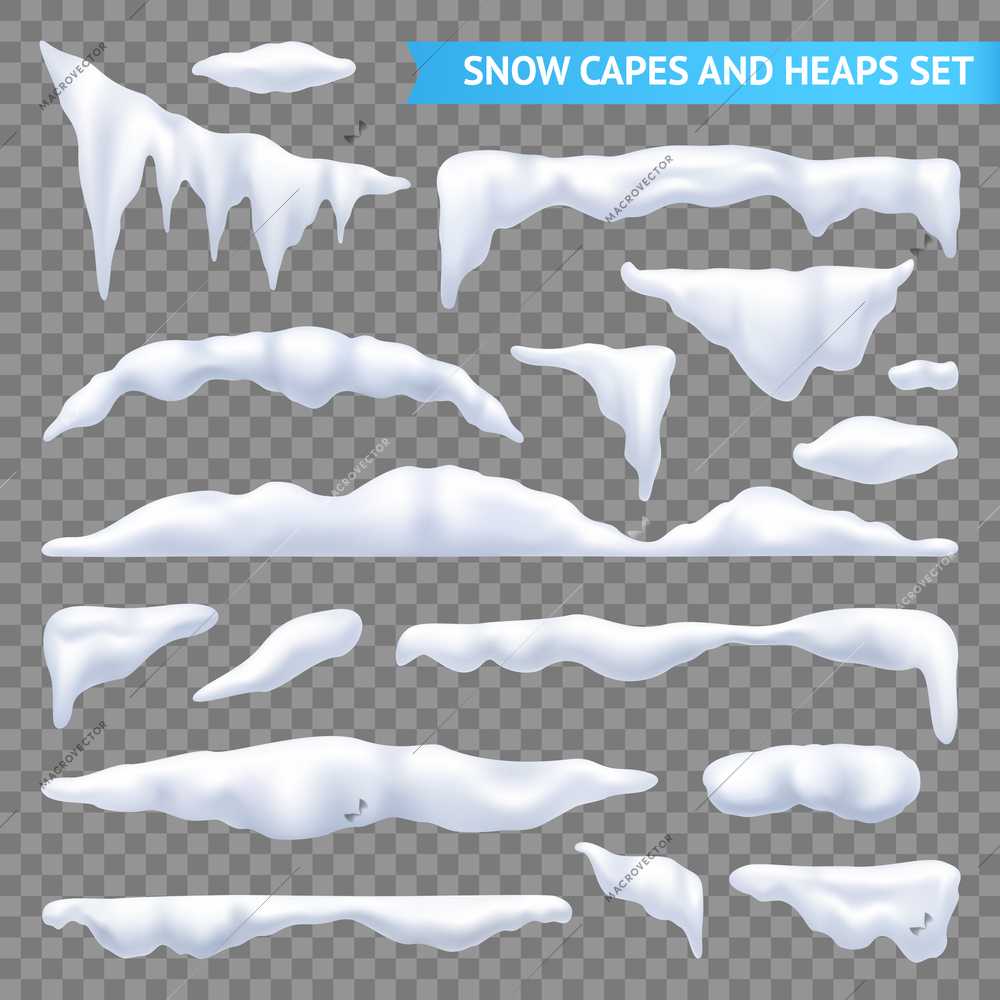 Snow white capes and piles transparent realistic set isolated vector illustration