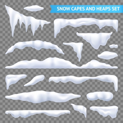 Snow white capes and piles transparent realistic set isolated vector illustration