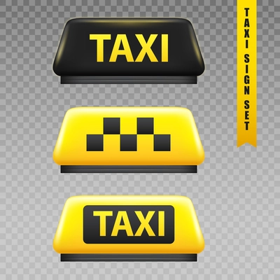 Taxi yellow sign transparent set realistic isolated vector illustration