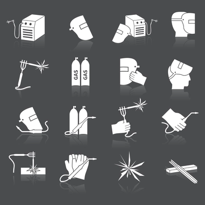 Welder industry industrial tools safety and protection icons set isolated vector illustration.