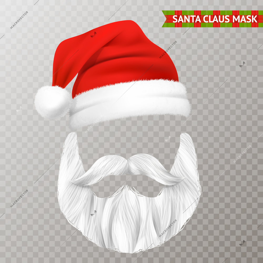 Realistic Santa Claus transparent Christmas mask isolated vector illustration