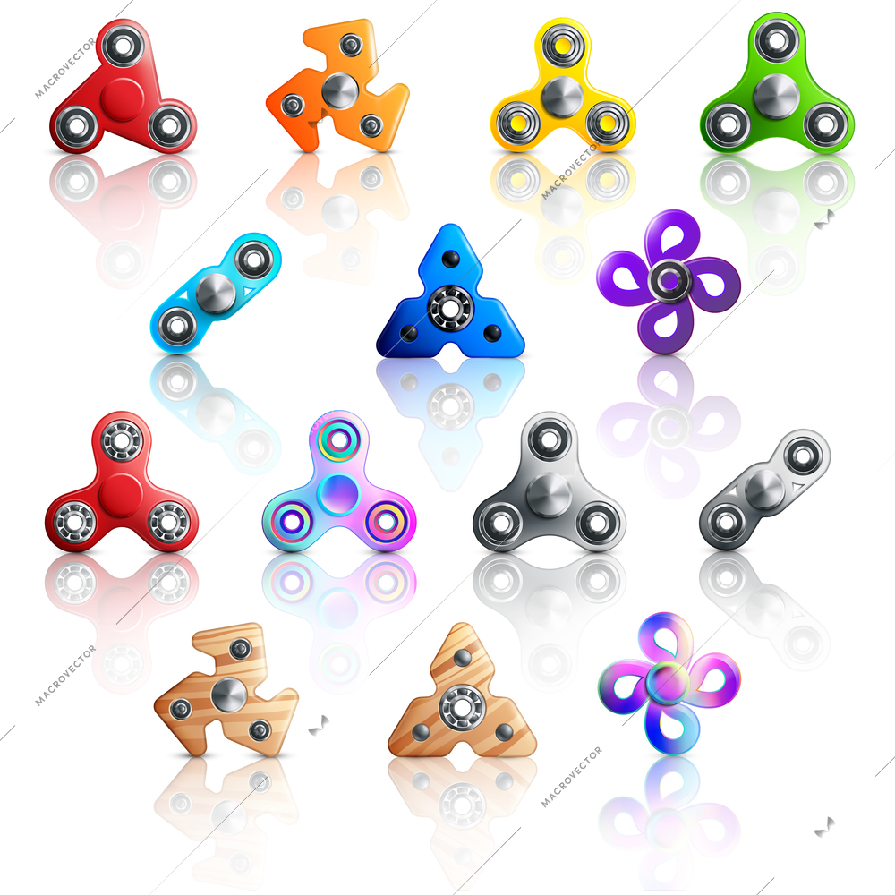 Colored and isolated hand spinner toys icon set with different sizes styles and colors vector illustration