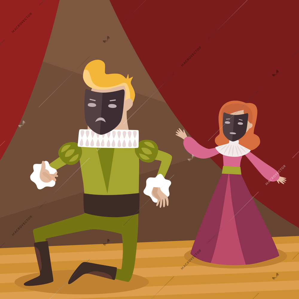 Theatre scene with woman and man vector illustration